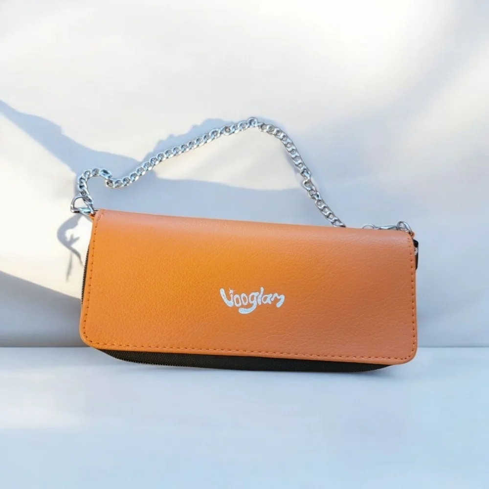 Glam Orange Clutch with Sleek Wristlet Design